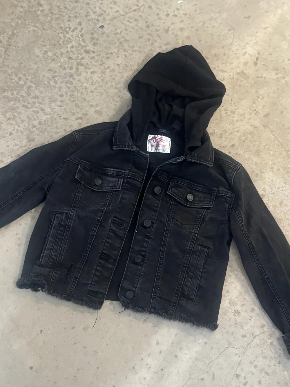 Justice Black Hooded Denim Jacket for Kids